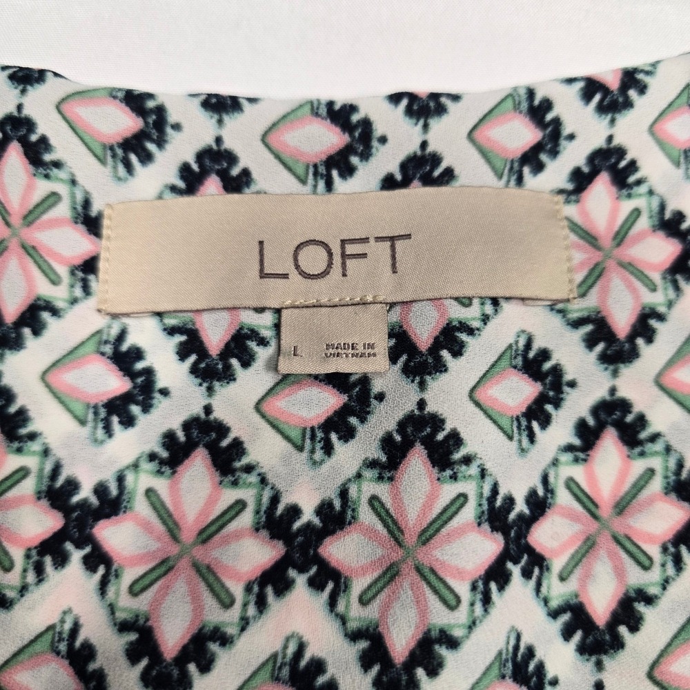 LOFT Women's L Floral Geometric Sleeveless Blouse Career Office Cottagecore - Picture 2 of 6
